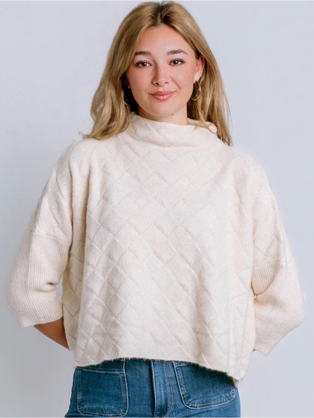 Kerisma Rowena Cream Quilted Mock Boxy Sweater